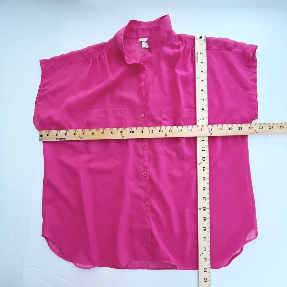 Nicola VINTAGE Pink Button Front Blouses Women Sz 16 Sheer Pockets V-Neck Barbie - Picture 6 of 8